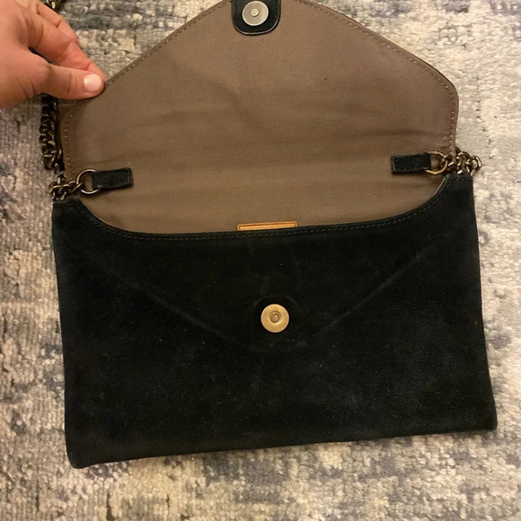 JCrew factory 100% leather black suede envelope clutch with gold chain - Picture 5 of 9